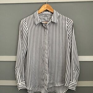 Women’s Black & White Vertical Stripe Button-Up Shirt